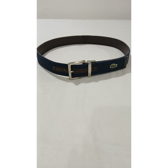 LACOSTE REVERSIBLE BELT SIZE 34 LEATHER & TWILL CROC LOGO BUCKLE Limited 25108 - Picture 2 of 10